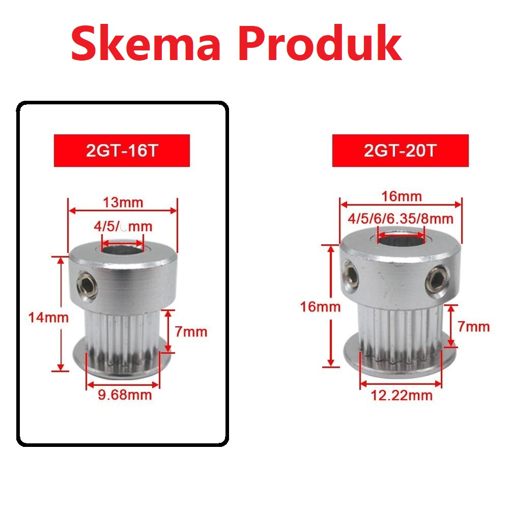 [HAEBOT] GT2 Pulley Timing CNC 16 Teeth Gigi 5 6.35 mm Puley CNC 3D Printer Lebar 6mm Aluminium