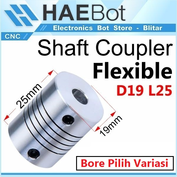 [HAEBOT] Shaft Flexible Coupler RS 6.35mm D19 L25 CNC 6.35 x 6.35 8 10 Coupling Mesin Penghubung Shaft