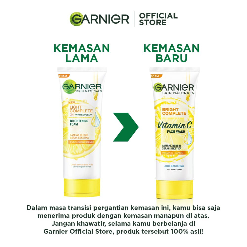 Facial FOAM / SCRUB Garnier Light BRIGHT Complete White Cleanser 100ml / 50ml - Facial Wash Kuning Pembersih Sabun Pencuci Cuci Wajah Muka Pemcuci