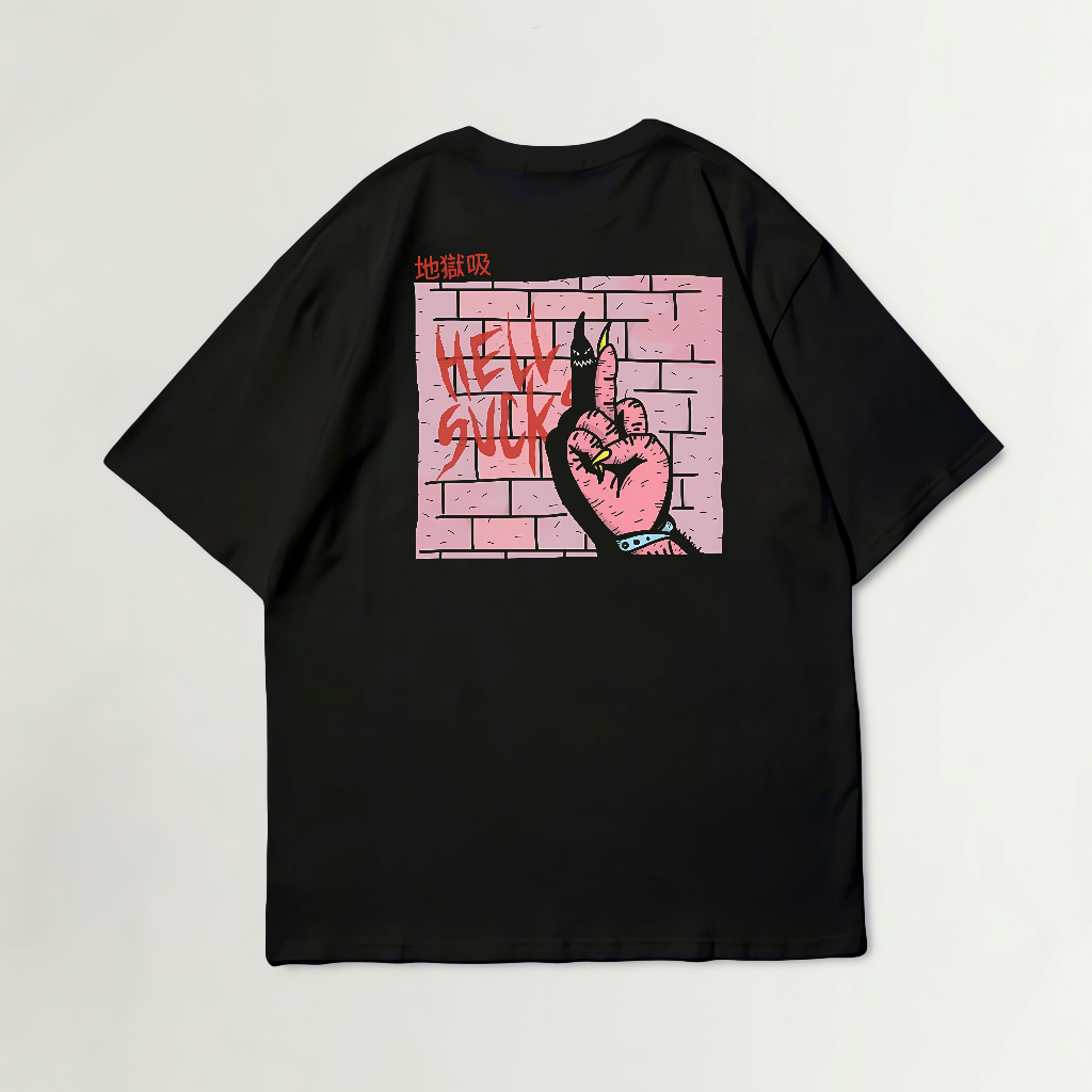 Berkualitas!!! T-Shirt Kaos Baju  Hitam HELLSUCKS  Kaos UNISEX Gambar Full Belakang ,Polos Depan Kao