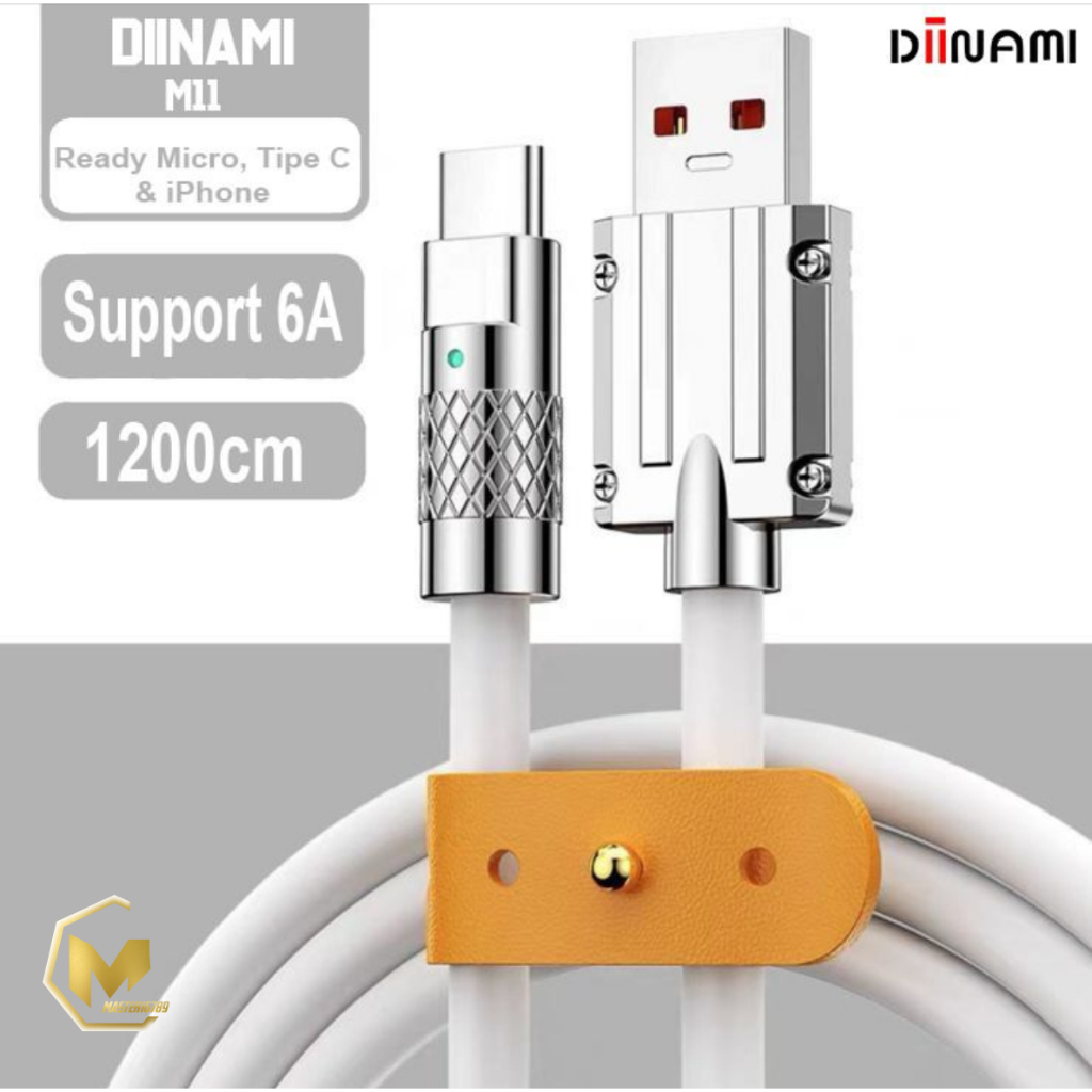 Kabel cable data DIINAMI M11 bahan besi 120W 6 amper super FAST charging &amp; translit data Ready Micro usb , tipe type c &amp; iPhone cocok untuk Android &amp; iOS suport untuk semua hp Samsung , Vivo , XiaoMi , Realme , Infinix MA4406