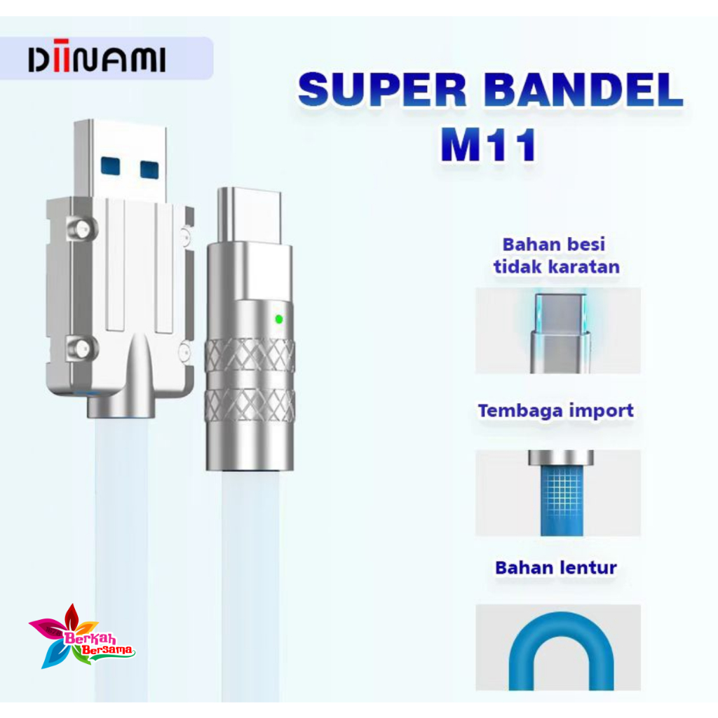 Kabel cable data DIINAMI M11 bahan besi 120W 6 amper super FAST charging &amp; translit data Ready Micro usb , tipe type c &amp; iPhone cocok untuk Android &amp; iOS suport untuk semua hp Samsung , Vivo , XiaoMi , Realme , Infinix BB8293