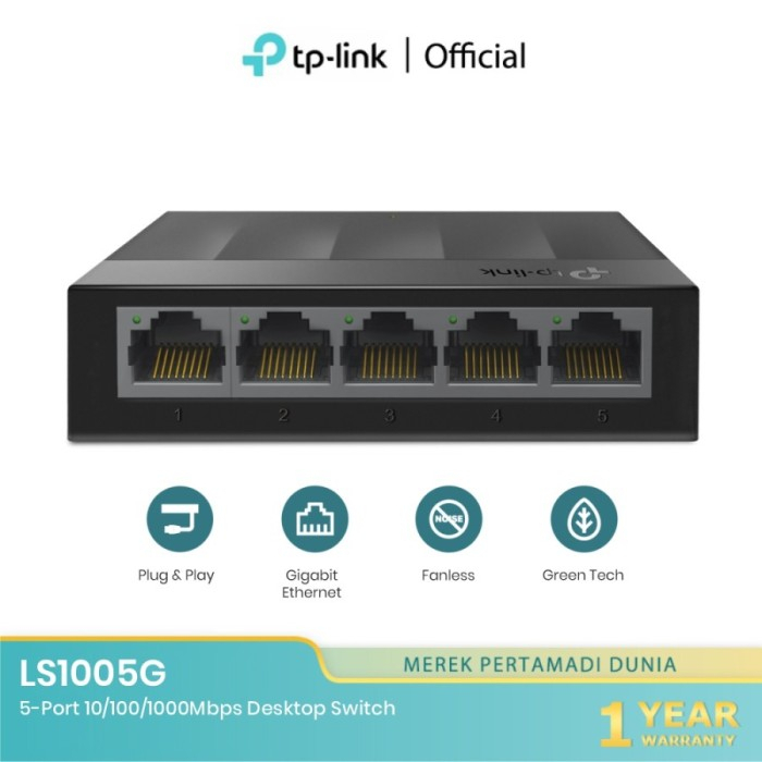 TP-LINK LS1005G 5-PORT 10/100/1000Mbps DESKTOP SWITCH GARANSI RESMI