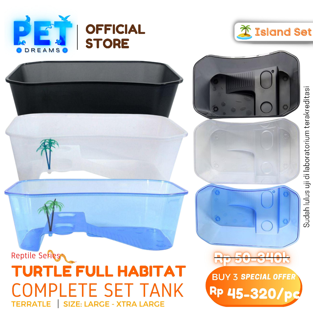 PROMO TURTLE TANK S M KANDANG VIVARIUM AQUARIUM EMBER KURA KURA AIR TEMPAT BASKING TORTO
