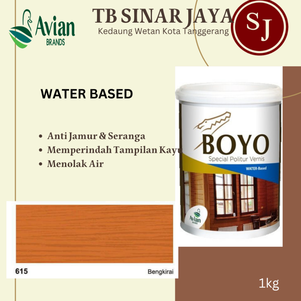 Avian Boyo Politur Cat Kayu WATER BASED 1KG - 615 Bengkirai