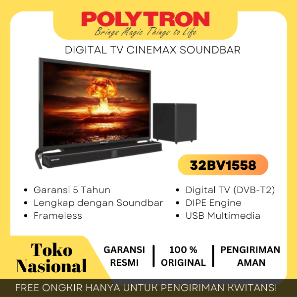[Cianjur] LED Polytron Digital TV Cinemax Soundbar 32 inch PLD 32BV1558