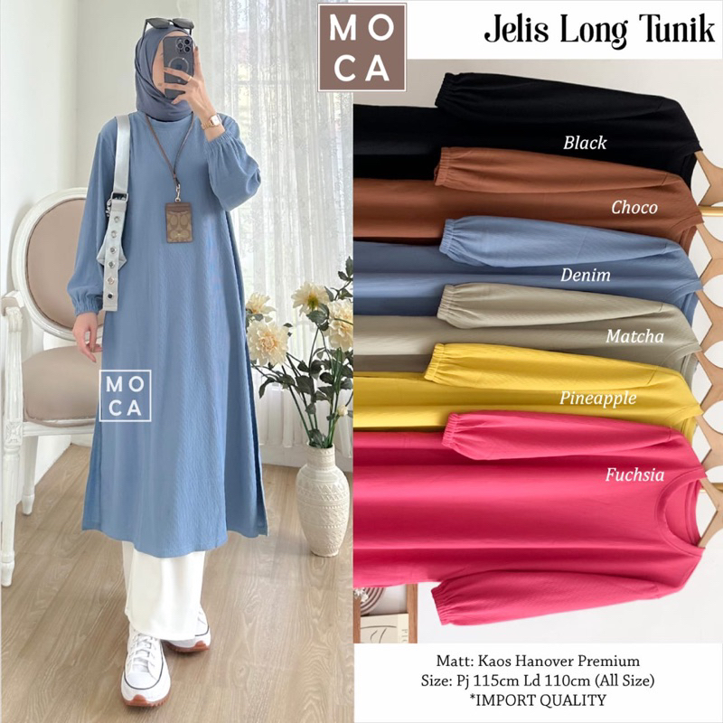 jelis long tunik ori moca midi dress knit import long tunik belah samping midi dress muslim slit tun