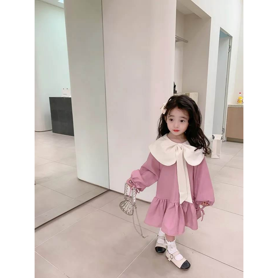 Dress Anak Perempuan Feminine Big Ribbon Pink