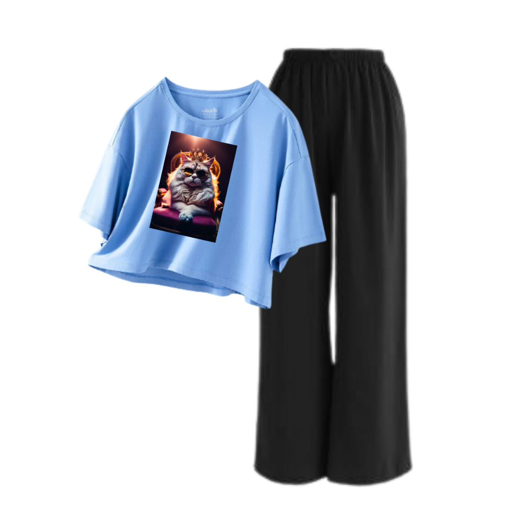 One Set Outfit Cewek Remaja Kaos Crop Top Big Size Dan Celana Kulto