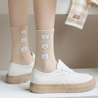 GO!KK1222 Kaos Kaki Motif Beruang Bear Cream setinggi betis Fashion Pendek Ankle Socks Korean Model Cute Style