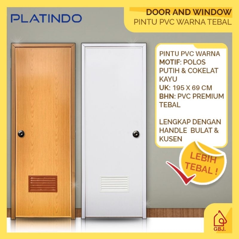 PINTU PVC PREMIUM TEBAL KAMAR MANDI POLOS / URAT KAYU + HANDLE + KUSEN / PINTU PLATINDO