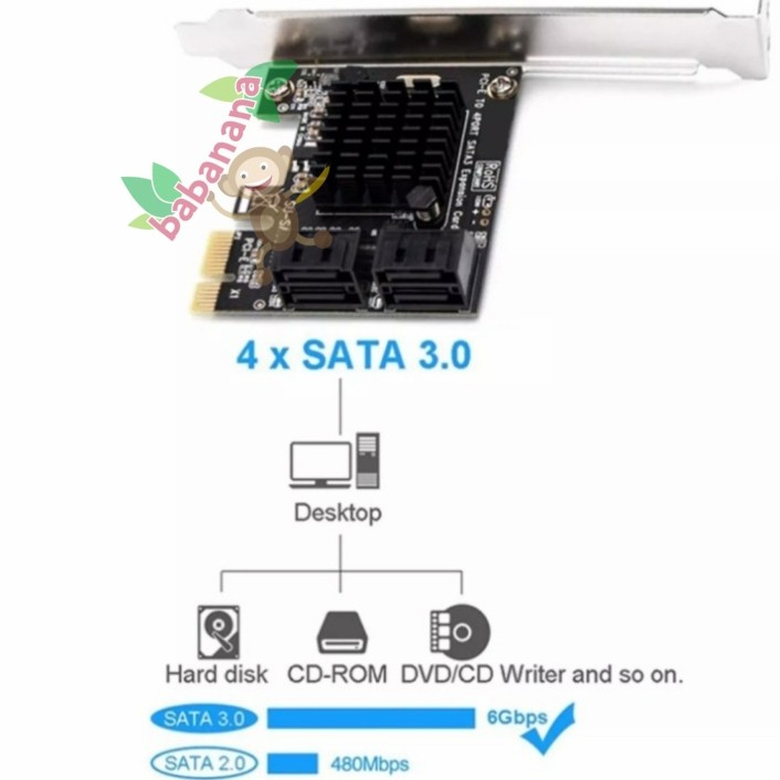 Pcie sata 3.0 card 4 port hub splitter cabang expansion hdd internal