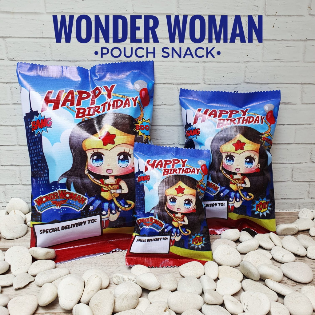 

Wonder Woman Pouch Snack Vinyl Kemasan Snack Hampers Birthday Jumbo Souvenir Ulang Tahun Pesta Set Hadiah Gift Superhero