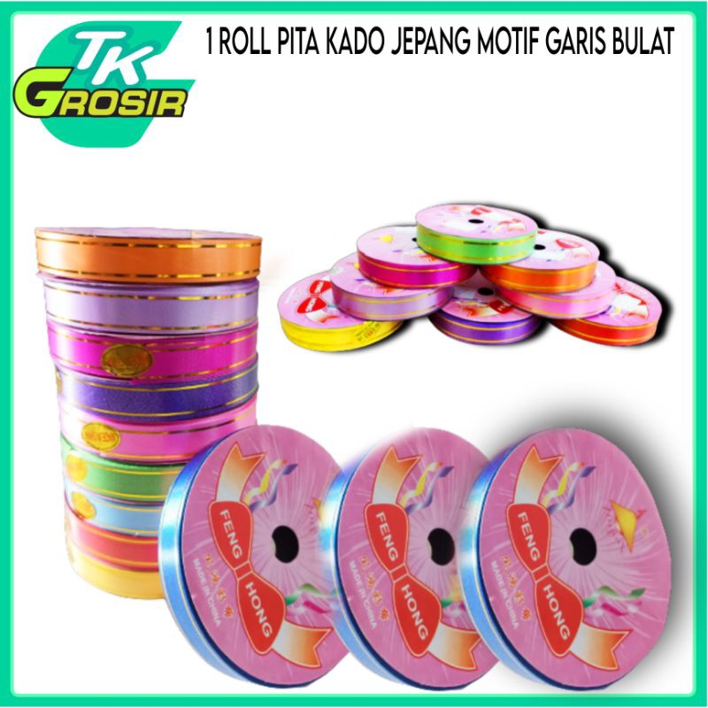 

1 Roll pita jepang/pita jepang dekorasi motif list bulat/pita kado jepang