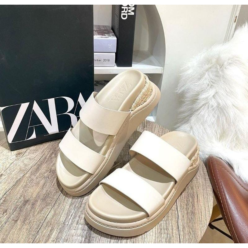 SANDAL WANITA ZS-3766 FLAT WEDGES 6CM BEIGE