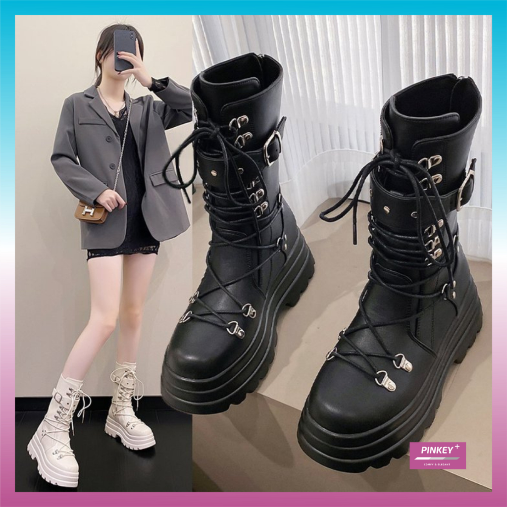 ✅PINKEY P217 Sepatu Boots Martin Resleting Wanita Import Premium Quality