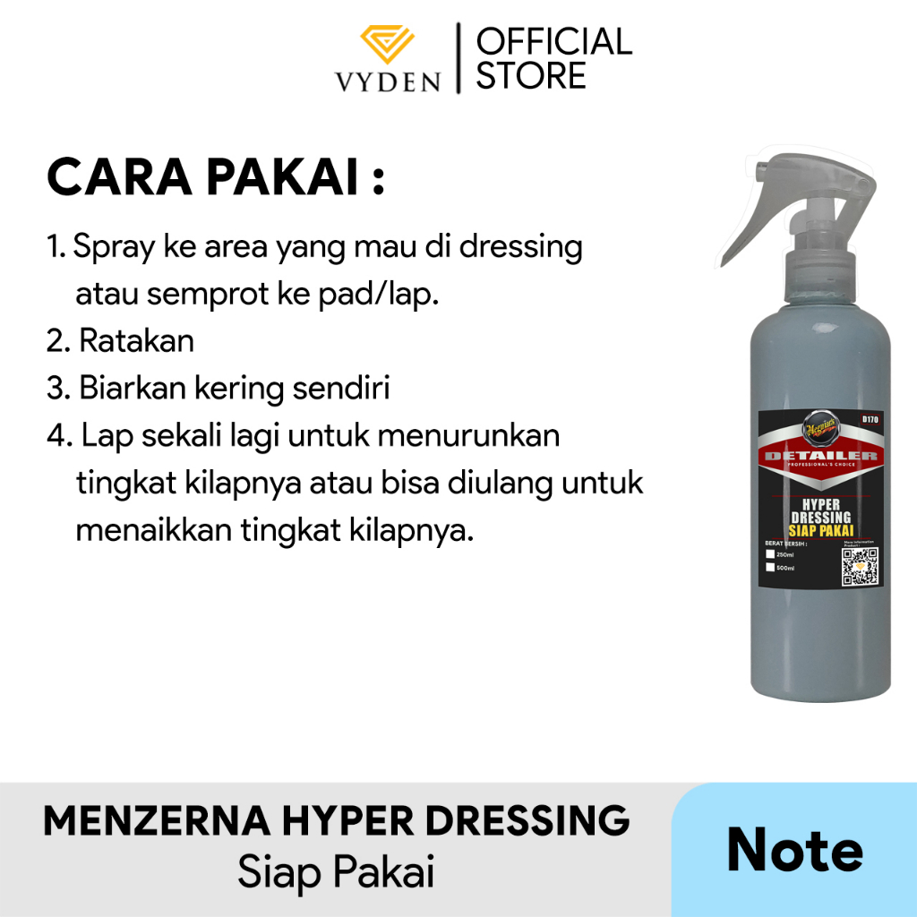 MEGUIARS D170 Hyper Dressing 250ml Spray REFILL Siap Pakai Waterbased Dressing Interior Eksterior