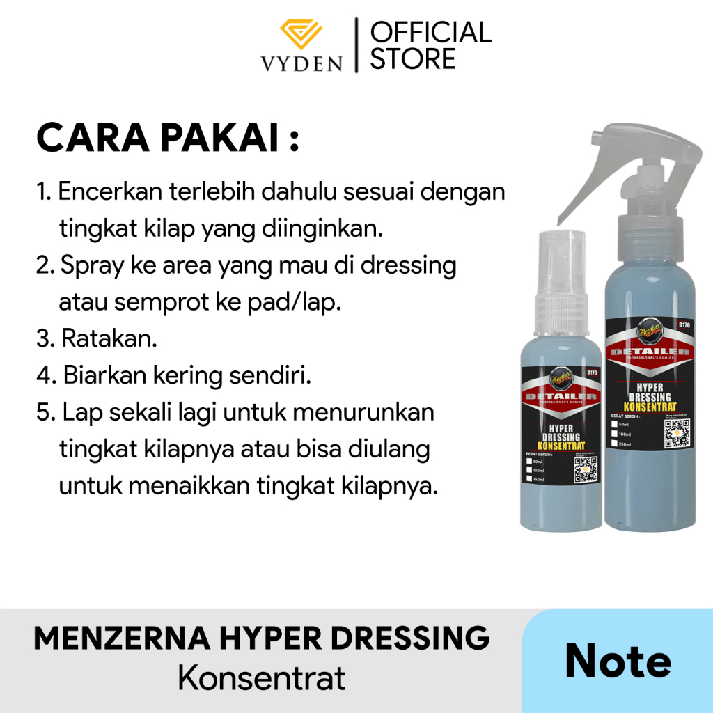 MEGUIARS D170 Hyper Dressing 100ml Repack Waterbased Dressing Konsentrat Efek Daun Talas