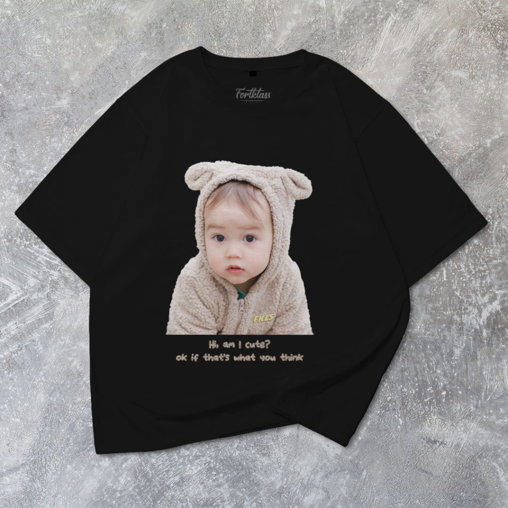 Fortglass CUTE BABY Kaos Oversize T-Shirt Cowok Premium Kaos Pria Lengan Pendek Kaos Jumbo