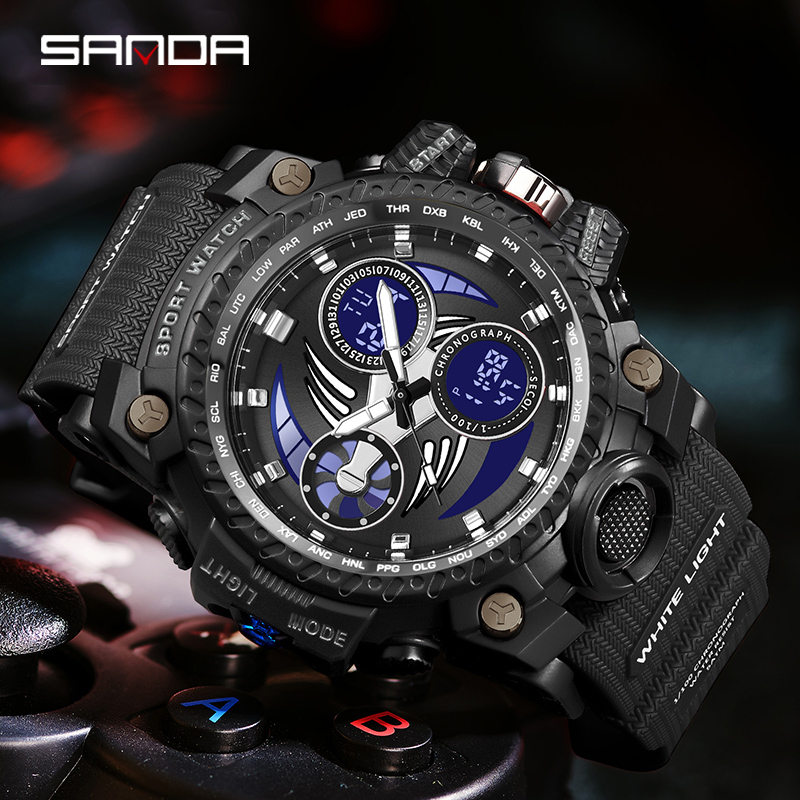 SANDA 3155 Jam Tangan Pria Digital Analog Tali Rubber Chronograph Anti Air WATCHKITE WKOS