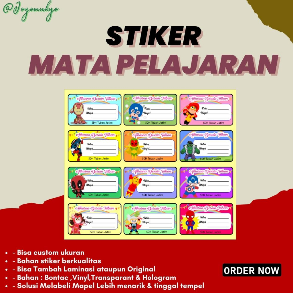 

STIKER MATA PELAJARAN, STIKER MAPEL, (PER A3 BISA JADI 21 - 80 Pcs) STICKER CUSTOM, STICKER KARAKTER LABEL BUKU PELAJARAN TANPA PO