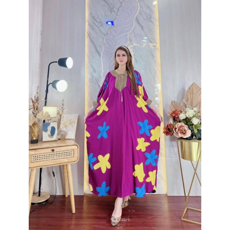 COD // New Gamis Kaftan Kelelawar Rayon Super  Lukis