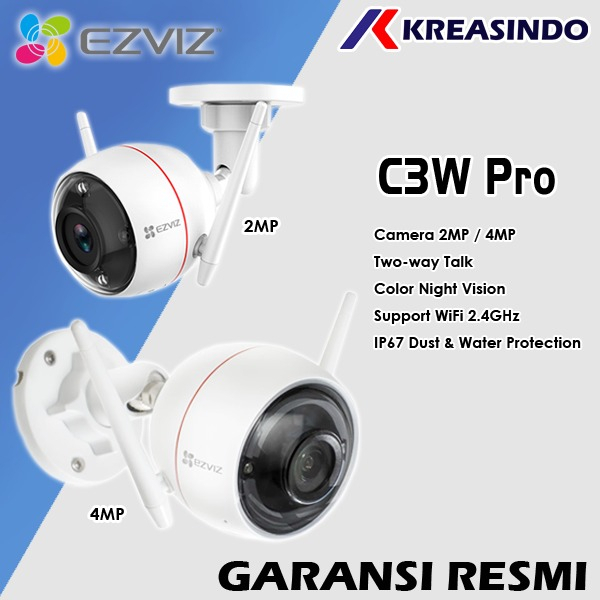 Ezviz C3W Pro 4MP / 2MP Color Night Wireless IP Camera Outdoor Garansi Resmi