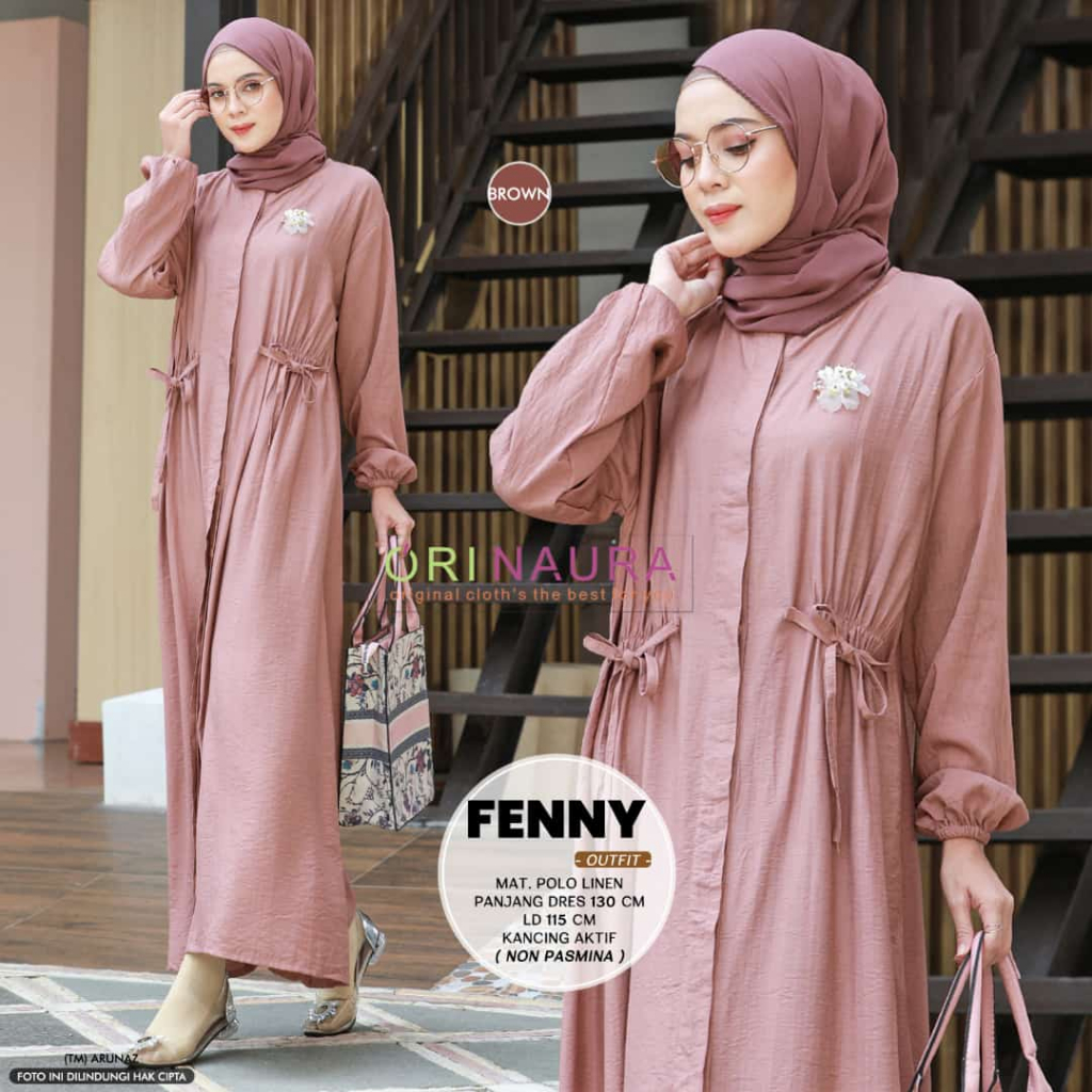 Fenny Outfit Polo Linen Dress Kancing Aktif Original Produk By Orinaura