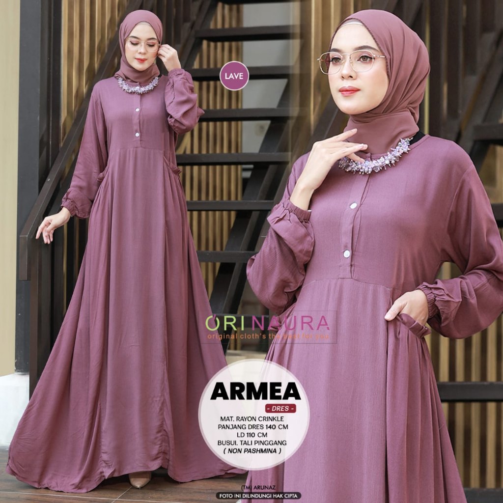 Armea Dress Gamis polos rayon crinkle Muslim Original ProdukOrinaura