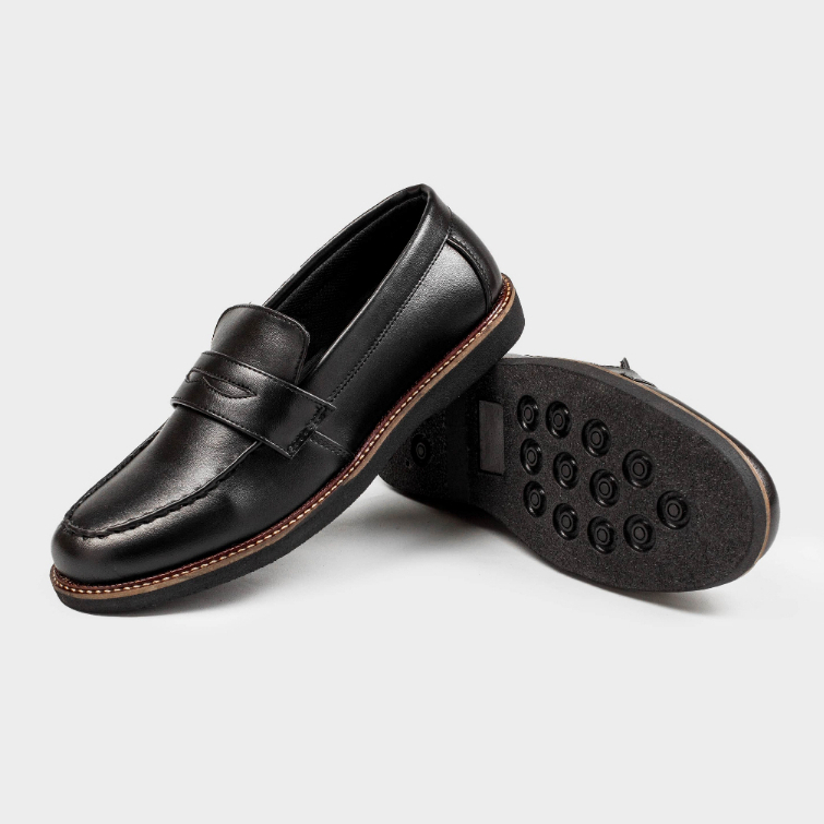 Sepatu Pantofel Pria Loafer Kerja Kantor Formal Kasual Pesta Kondangan Bahan Kulit Original Arf Black Alp