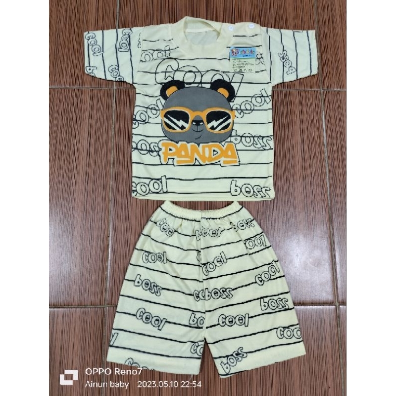 Setelan Baju Bayi Piayama Bayi Lengan Pendek Kancing Pundak Motif Panda Usia 0-12 bulan