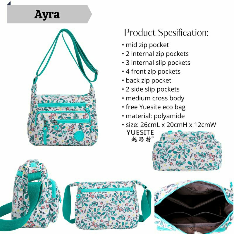 YUESITE AYRA MOTIF TAS SELEMPANG WANITA MEDIUM SLINGBAG ANTI AIR