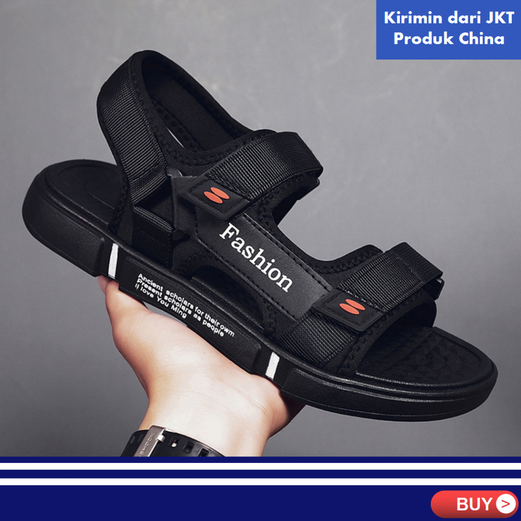 【COD &amp; Kirim Hari ini 100% IMPORT】Sandal Gunung Pria / Tali Belakang Yang BiSa Dilepas / Non-Slip Sol Premium Quality Sendal / Hitam&amp;Abu-abu - 39~44