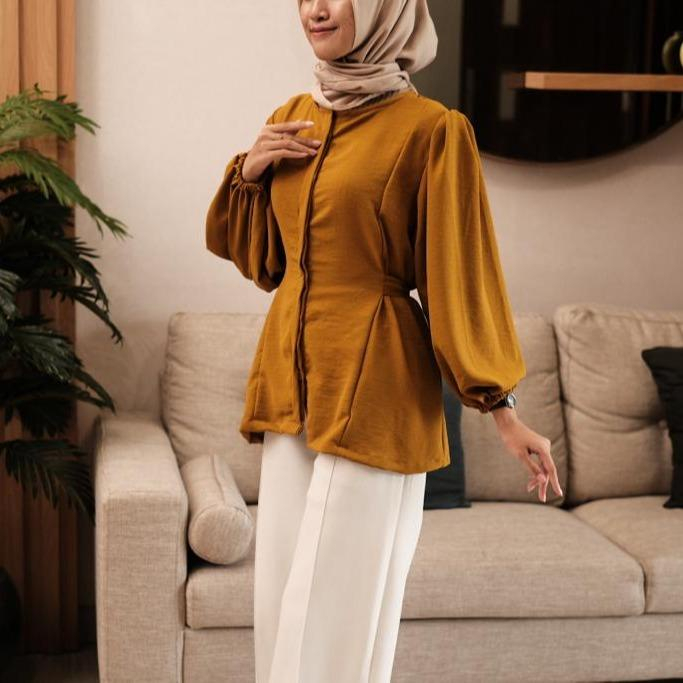 Blouse Kemeja Wenna / Atasan Wanita Crincle Airflow Lengan Balon Full Kancing