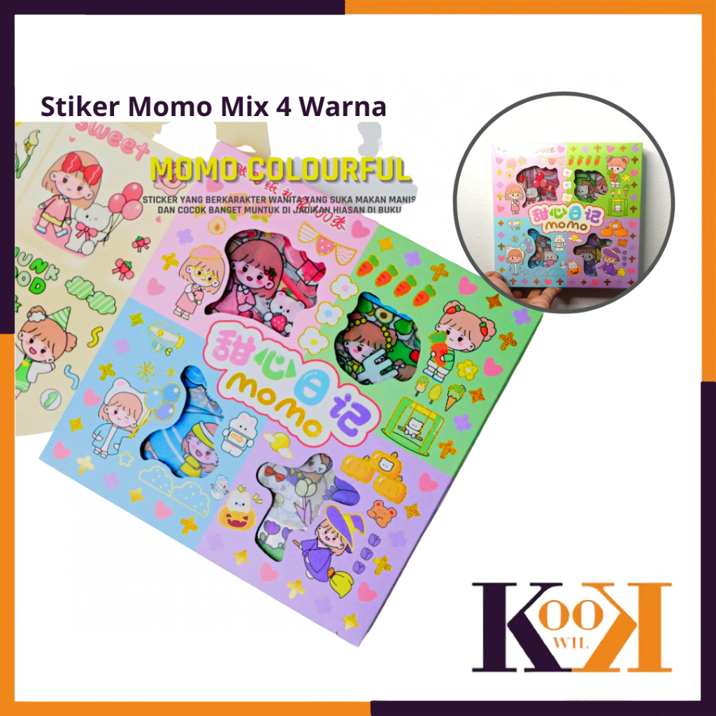 

( KKW ) Stiker Momo Mix 4 Warna Stiker Waterproof Sticker Tumblr Lucu Kartun Korea Dekorasi Hiasan Scrapbook DIY