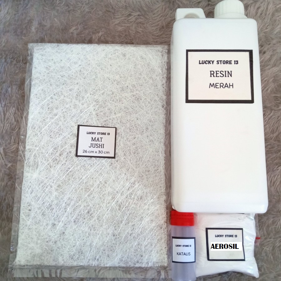 Paket Resin Merah + Katalis Mat Fiber Aerosil 1kg Resin Fiberglass Kerajinan DIY