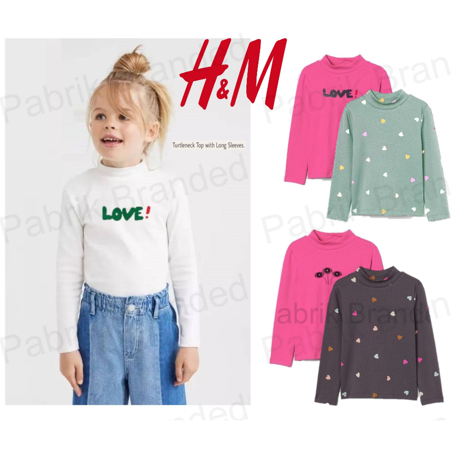 pabrik branded Hnm turtleneck kids girls 2 4 6 years tahun atasan kaos anak perempuan terbaru murah 