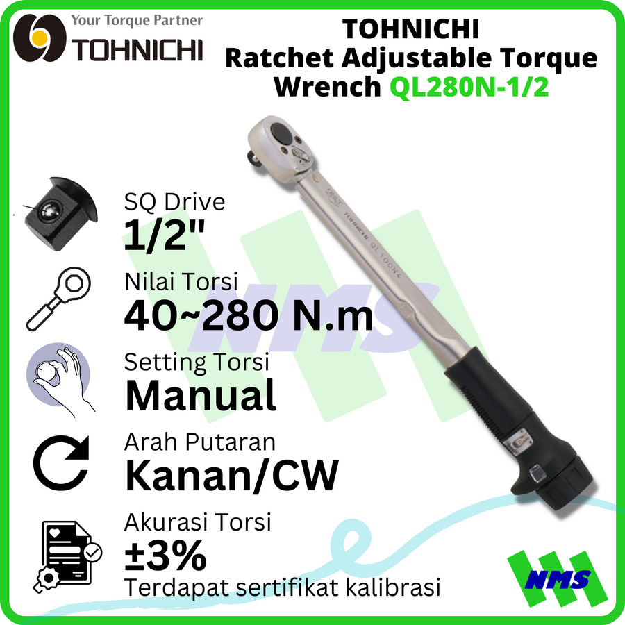 Kunci Torsi QL280N 1/2" 40 - 280Nm TOHNICHI Torque Wrench