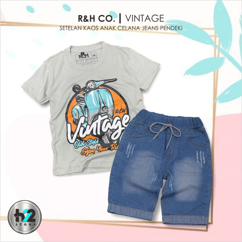 Setelan Anak Celana Jeans / Setelan Jeans Anak Laki Laki /  Setelan Kaos Distro Anak Celana Jeans Pendek Usia 3-12 Tahun / By H22Story