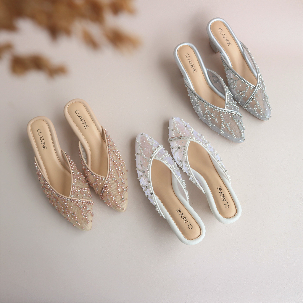 CLAIRINE | YASMINE SHOES | Wedding Shoes Heels Pesta Kondangan Wanita V-Line Brokat