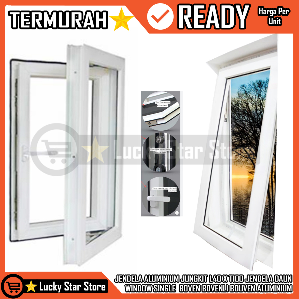 JENDELA ALUMINIUM JUNGKIT SWING 40x100 L40xT100 1 DAUN WINDOW SINGLE ALUMUNIUM 40 x 100 L40 x T100 A