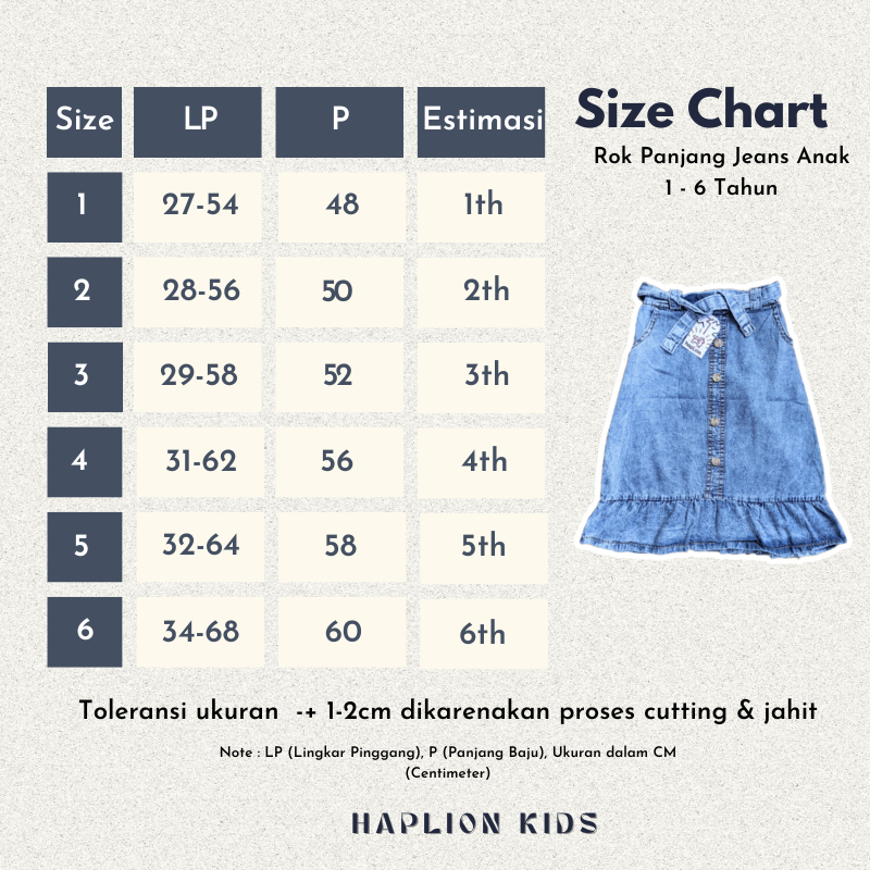 Rok Panjang Jeans Anak Perempuan Skirt 1 - 6 Tahun | Haplion Kidswear