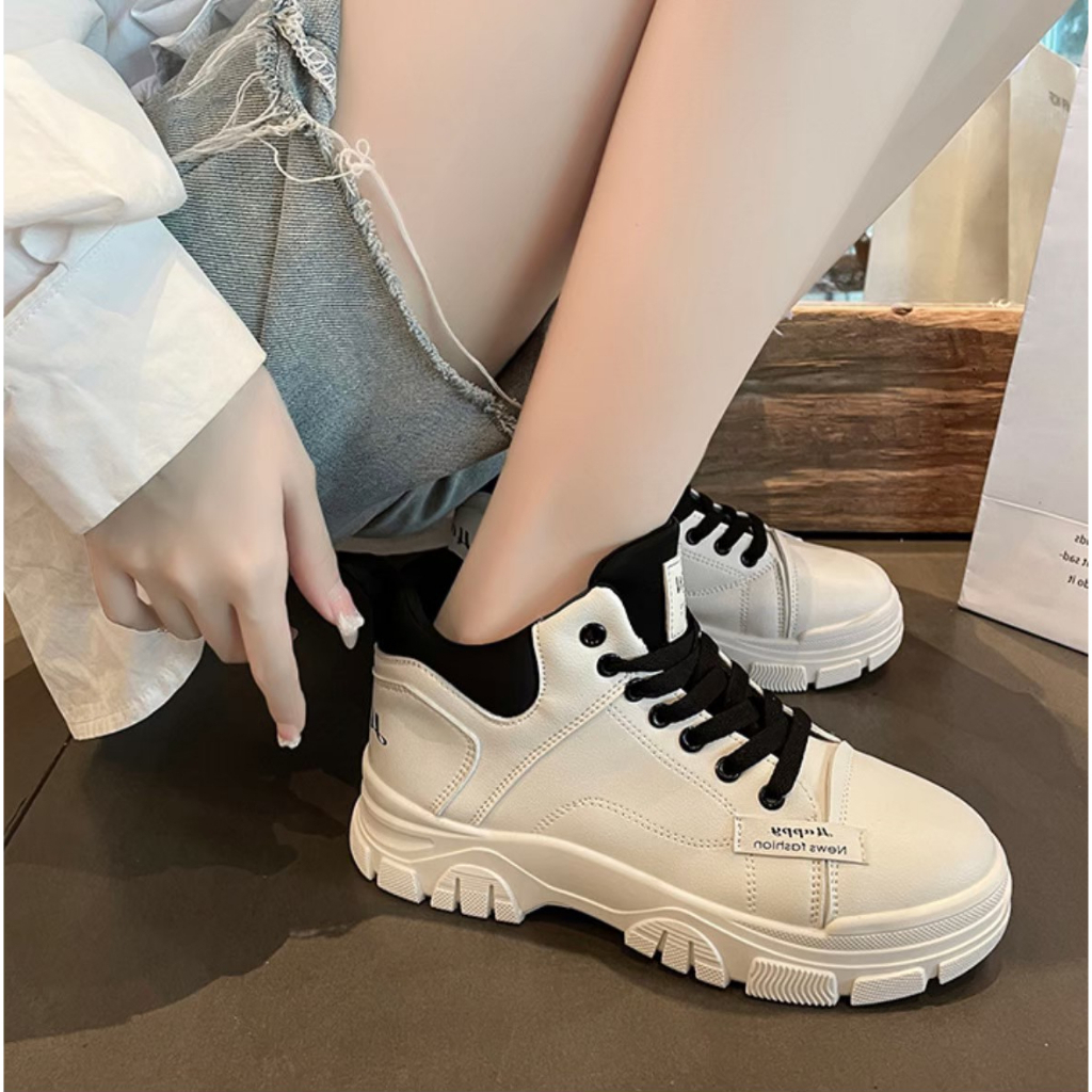 AVANCEID 1824 Sepatu Sneakers Boots Wanita Sekolah Kerja Putih Hitam Import