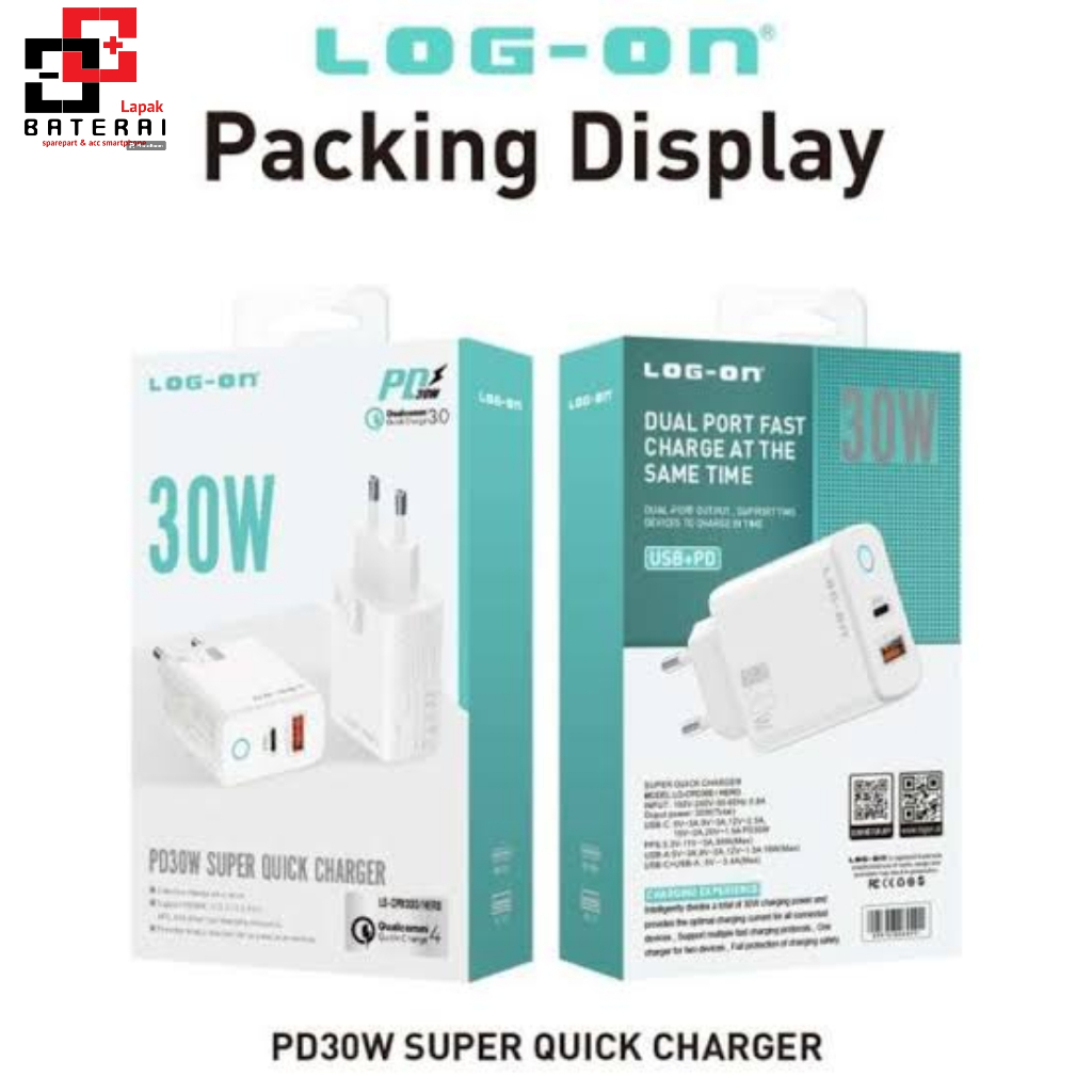 Log on - CPD300 30W Batok Charger 2 Output PD3.0 QC4 Fast Charging Power Delivery Type C