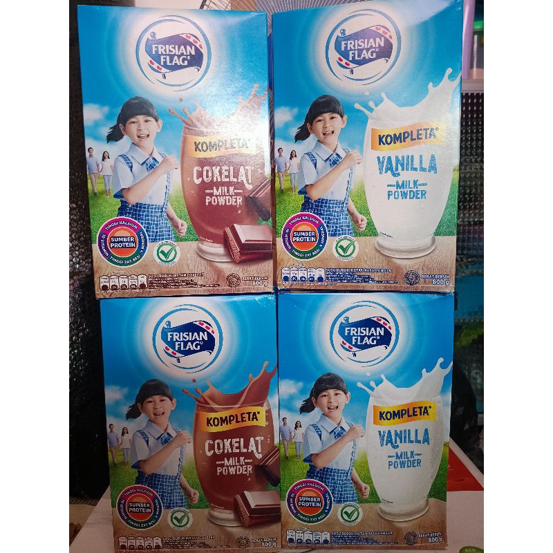 

Susu Bubuk Frisian Flag Kompleta Rasa Vanila/Coklat Ukuran 800gr Susu dewasa tinggi kalsium dan sumber protein