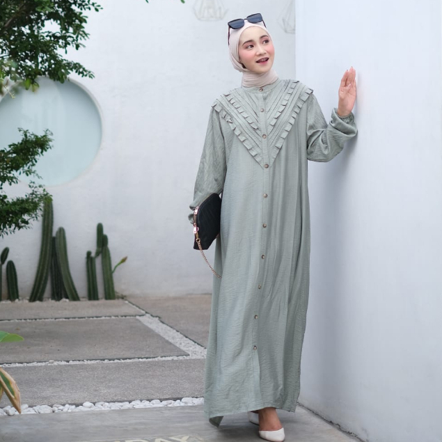 Rayya Dress Rempel Dada Ful Kancing Baju Gamis Wanita Muslim Busui Jumbo Bahan Polo Linen Premium Fit to XXL Kekinian Dress Kondangan Mewah Simple Terbaru  Gamis Lebaran Viral 2022