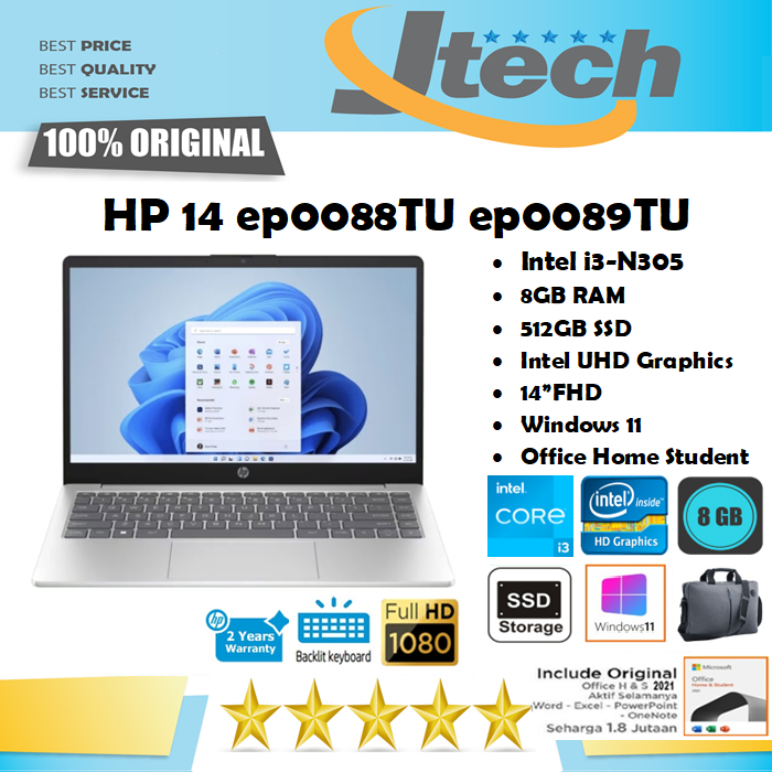 HP 14 ep0088TU ep0089TU - i3-N305 - 8GB - 512GB SSD - 14&quot;FHD - Win11 - OHS