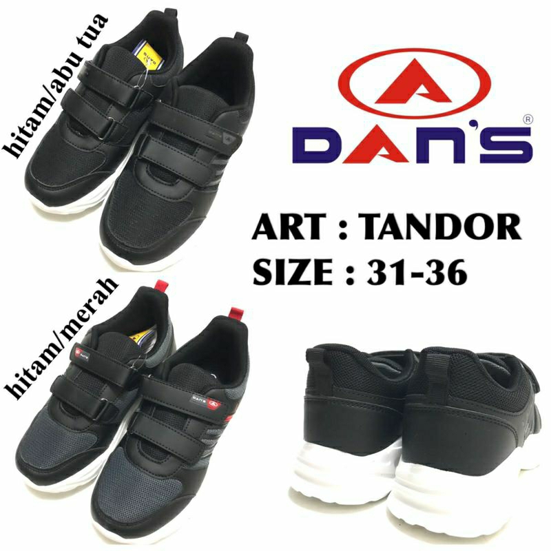 SEPATU SEKOLAH ANAK MERK DAN'S TANDOR SIZE 31-36 HITAM PUTIH