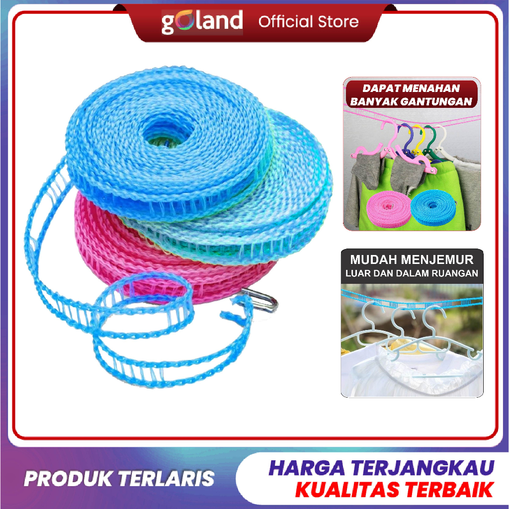 Goland Tali Jemuran Baju 5 Meter 1 set 2 Pcs / Tali Gantungan Jemuran Pakaian Import Murah - Cloth Magic Rope