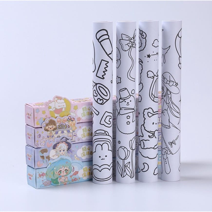 Kertas Mewarnai Stiker Roll Bisa Ditempel Anak Jumbo Drawing Book Children Mainak Edukasi Anak SS203